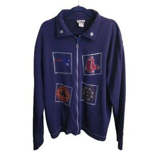 New England Sports Lover's Dream Navy Rhinestone Full Zip Sweatshirt Size 1X